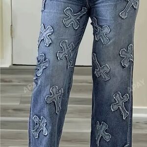 Stylish Blue Jeans with Cross Patches